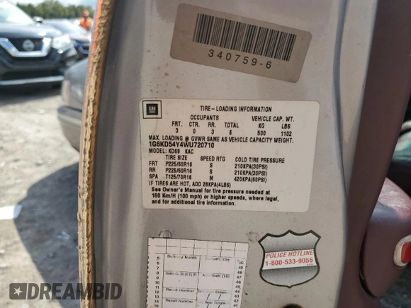 1998 Cadillac DeVille with VIN 1G6KD54Y4WU720710, listed as a Copart auction lot 73111524 with 0 mi miles and Salvage Title. Bid and sale history available at carsss.com. Image 12.