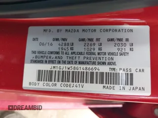 2016 Mazda 6 i Grand Touring z VIN JM1GJ1W58G1486694, wystawiony jako IAAI lot #42094443 z przebiegiem 77 803 mil mil oraz . Historia ofert i sprzedaży dostępna na DreamBid. Obrazek 9.