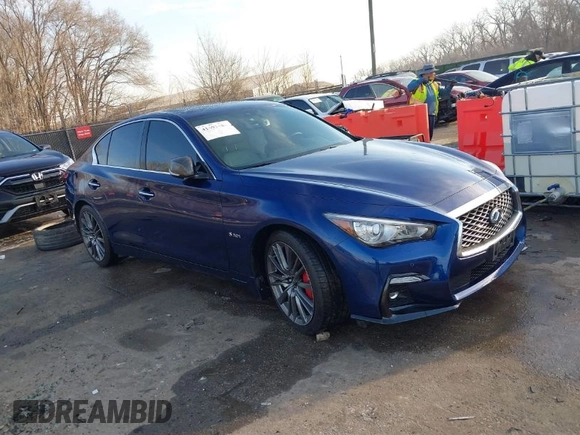 2020 Infiniti Q50 Red Sport 400 with VIN JN1FV7AR8LM660255, listed as a IAAI auction lot 41692654 with 64,773 mi miles and . Bid and sale history available at carsss.com. Image 1.