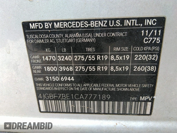 2012 Mercedes-Benz GL-Class GL 450 with VIN 4JGBF7BE1CA777189, listed as a IAAI auction lot 42201396 with 213,114 mi miles. Bid and sale history available at carsss.com. Image 9.