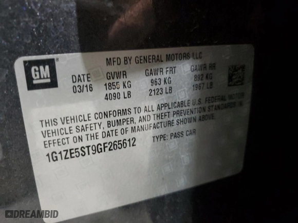 2016 Chevrolet Malibu LT with VIN 1G1ZE5ST9GF265612, listed as a Copart auction lot 51050345 with 149,439 mi miles and Clean Title. Bid and sale history available at carsss.com. Image 12.