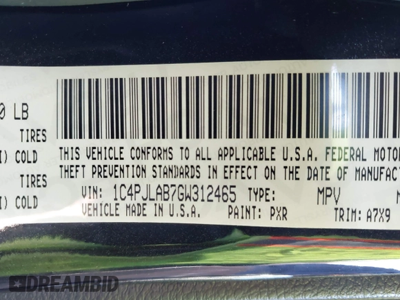 2016 Jeep Cherokee Sport with VIN 1C4PJLAB7GW312465, listed as a IAAI auction lot 41501414 with 133,047 mi miles and . Bid and sale history available at DreamBid. Image 9.