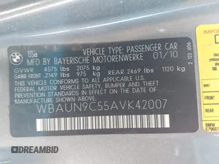 2010 BMW 1 Series 135i with VIN WBAUN9C55AVK42007, listed as a IAAI auction lot 42526510 with 92,586 mi miles and . Bid and sale history available at DreamBid. Image 9.