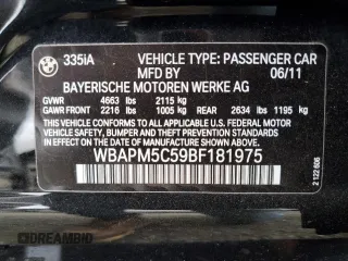 2011 BMW 3 Series 335i with VIN WBAPM5C59BF181975, listed as a Copart auction lot 51857465 with 87,341 mi miles and Salvage Title. Bid and sale history available at carsss.com. Image 14.