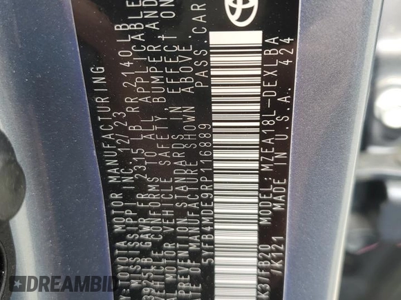 2024 Toyota Corolla LE z VIN 5YFB4MDE9RP116889, wystawiony jako Copart lot #52676425 z przebiegiem 20 086 mil mil oraz Szkoda całkowita • Salvage title. Historia ofert i sprzedaży dostępna na DreamBid. Obrazek 15.