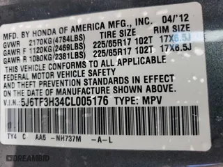 2012 Honda Crosstour EX with VIN 5J6TF3H34CL005176, listed as a Copart auction lot 73375264 with 145,433 mi miles and Salvage Title. Bid and sale history available at carsss.com. Image 14.