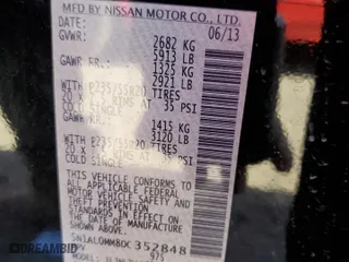2013 Infiniti JX35 with VIN 5N1AL0MM8DC352848, listed as a Copart auction lot 70524754 with 0 mi miles and Salvage Title. Bid and sale history available at carsss.com. Image 13.