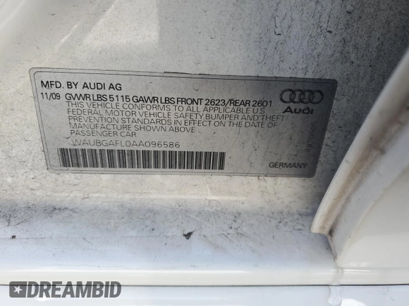 2010 Audi S4 Premium Plus with VIN WAUBGAFL0AA096586, listed as a Copart auction lot 88895385 with 140,452 mi miles and Non Repairable. Bid and sale history available at carsss.com. Image 12.