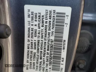 2014 Honda Civic EX with VIN 19XFB2F87EE062197, listed as a Copart auction lot 49826345 with 240,204 mi miles and Salvage Title. Bid and sale history available at carsss.com. Image 12.