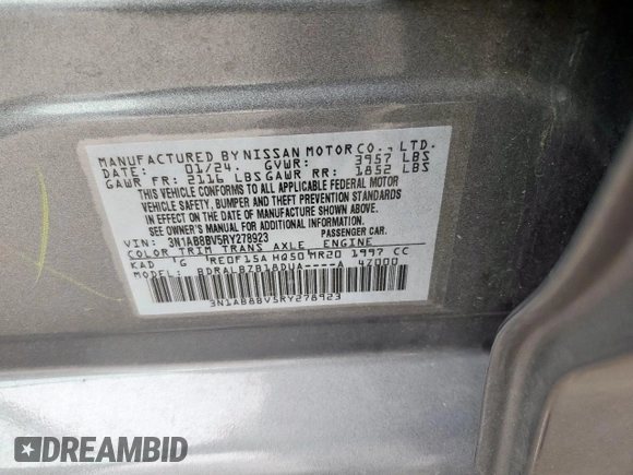 2024 Nissan Sentra S with VIN 3N1AB8BV5RY278923, listed as a Copart auction lot 58967085 with 74,105 mi miles and Salvage title. Bid and sale history available at DreamBid. Image 12.