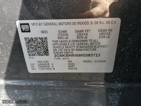 2021 Chevrolet Blazer LT with VIN 3GNKBHR45MS583713, listed as a Copart auction lot 49769315 with 33,530 mi miles and Salvage Title. Bid and sale history available at carsss.com. Image 13.