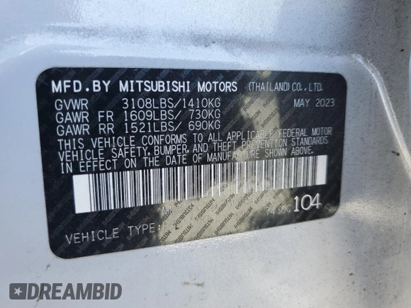 2023 Mitsubishi Mirage ES with VIN ML32FUFJXPHF06404, listed as a Copart auction lot 52619085 with 27,332 mi miles and Non repairable. Bid and sale history available at DreamBid. Image 13.