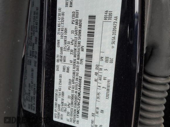 2021 Ford Escape SEL Hybrid z VIN 1FMCU9CZ2MUA86082, wystawiony jako Copart lot #78679594 z przebiegiem 58 245 mil mil oraz Szkoda całkowita • Salvage title. Historia ofert i sprzedaży dostępna na DreamBid. Obrazek 15.