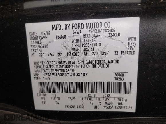 2007 Ford Explorer Sport Trac Limited с VIN 1FMEU53837UB63197, выставлен на аукционе IAAI как лот 41353758 с пробегом Не указан миль и . История ставок и продаж доступна на DreamBid. Изображение 9.