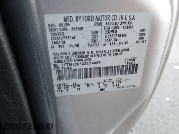1999 Ford Super Duty F-250 XL with VIN 1FTNX20F3XED60894, listed as a Copart auction lot 74849284 with 148,779 mi miles and Salvage Title. Bid and sale history available at carsss.com. Image 12.