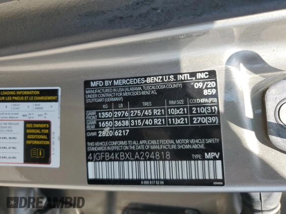 2020 Mercedes-Benz GLE 350 z VIN 4JGFB4KBXLA294818, wystawiony jako Copart lot #66510315 z przebiegiem 40 752 mil mil oraz Szkoda całkowita • Salvage title. Historia ofert i sprzedaży dostępna na DreamBid. Obrazek 14.