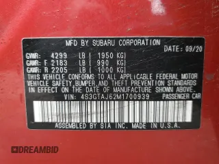 2021 Subaru Impreza Special Sports with VIN 4S3GTAJ62M1700939, listed as a Copart auction lot 46286945 with 35,361 mi miles and Salvage title. Bid and sale history available at DreamBid. Image 12.
