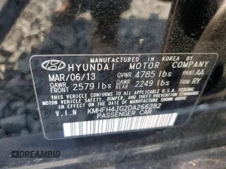 2013 Hyundai Azera с VIN KMHFH4JG2DA266282, выставлен на аукционе Copart как лот 59156175 с пробегом 135 013 миль миль и Списание • Salvage title. История ставок и продаж доступна на DreamBid. Изображение 12.
