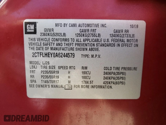 2010 GMC Terrain SLT-2 with VIN 2CTFLHEY0A6244579, listed as a Copart auction lot 86688334 with 149,719 mi miles and Salvage Title. Bid and sale history available at carsss.com. Image 15.
