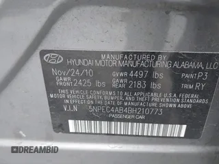 2011 Hyundai Sonata Limited with VIN 5NPEC4AB4BH210773, listed as a IAAI auction lot 41772077 with 141,463 mi miles and . Bid and sale history available at carsss.com. Image 9.