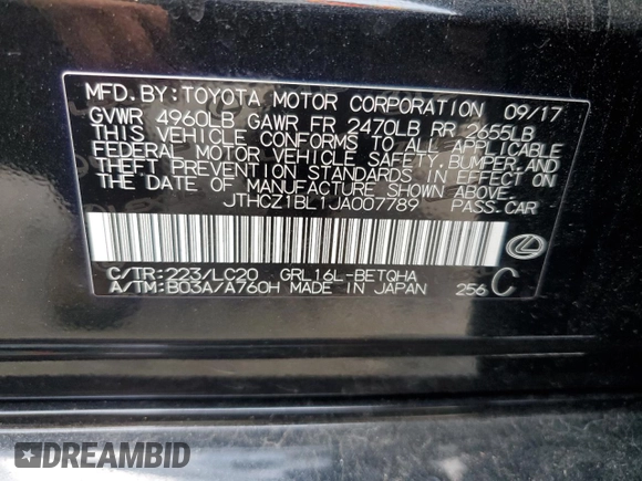 2018 Lexus GS 350 with VIN JTHCZ1BL1JA007789, listed as a Copart auction lot 52161195 with 63,808 mi miles and Salvage title. Bid and sale history available at DreamBid. Image 12.