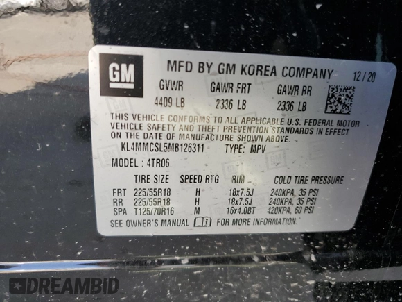 2021 Buick Encore GX Preferred z VIN KL4MMCSL5MB126311, wystawiony jako Copart lot #54846185 z przebiegiem Nie podano mil oraz Szkoda całkowita • Salvage title. Historia ofert i sprzedaży dostępna na DreamBid. Obrazek 12.