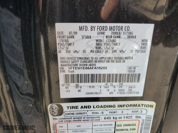 2010 Ford F-150 XL with VIN 1FTEW1E88AFA15255, listed as a Copart auction lot 53680375 with 235,281 mi miles and Clean Title. Bid and sale history available at carsss.com. Image 12.