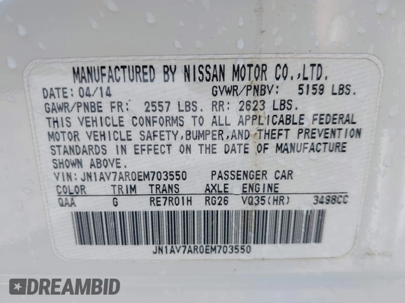 2014 Infiniti Q50 Hybrid Sport with VIN JN1AV7AR0EM703550, listed as a IAAI auction lot 42212384 with 79,308 mi miles and . Bid and sale history available at carsss.com. Image 9.