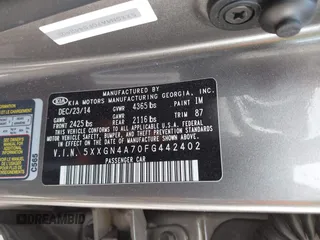 2015 Kia Optima EX with VIN 5XXGN4A70FG442402, listed as a IAAI auction lot 42260968 with 94,512 mi miles and . Bid and sale history available at DreamBid. Image 9.