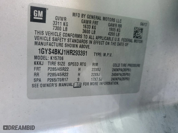 2017 Cadillac Escalade Luxury with VIN 1GYS4BKJ1HR293391, listed as a Copart auction lot 45992385 with 140,280 mi miles and Salvage Title. Bid and sale history available at carsss.com. Image 12.
