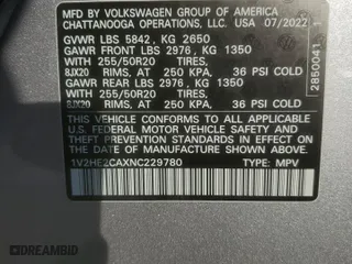 2022 Volkswagen Atlas Cross Sport 3.6L V6 SE w/Technology with VIN 1V2HE2CAXNC229780, listed as a Copart auction lot 47066115 with 60,911 mi miles and Salvage Title. Bid and sale history available at carsss.com. Image 13.