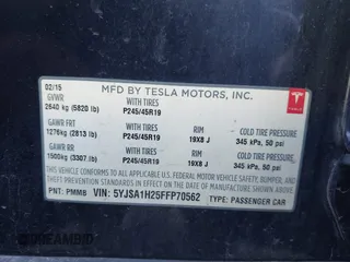 2015 Tesla Model S 85D with VIN 5YJSA1H25FFP70562, listed as a IAAI auction lot 41787957 with 177,688 mi miles. Bid and sale history available at carsss.com. Image 9.