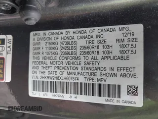 2020 Honda CR-V EX-L z VIN 2HKRW2H8XLH607574, wystawiony jako IAAI lot #42145868 z przebiegiem 46 217 mil mil oraz . Historia ofert i sprzedaży dostępna na DreamBid. Obrazek 9.