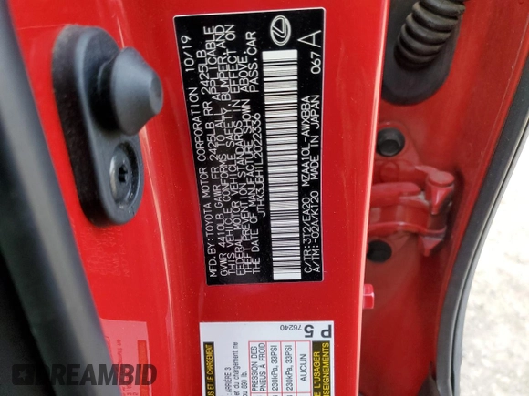 2020 Lexus UX 200 with VIN JTHX3JBH1L2022336, listed as a Copart auction lot 42150535 with 51,303 mi miles and Salvage Title. Bid and sale history available at DreamBid. Image 15.