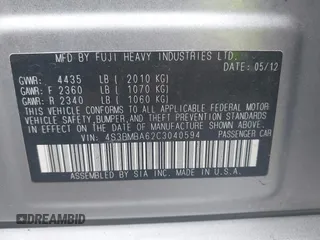 2012 Subaru Legacy 2.5i with VIN 4S3BMBA62C3040594, listed as a IAAI auction lot 42465861 with 78,070 mi miles and . Bid and sale history available at DreamBid. Image 9.