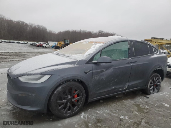 2023 Tesla Model X Plaid with VIN 7SAXCBE63PF383509, listed as a Copart auction lot 43636985 with NaN miles and Salvage Title. Bid and sale history available at carsss.com. Image 1.