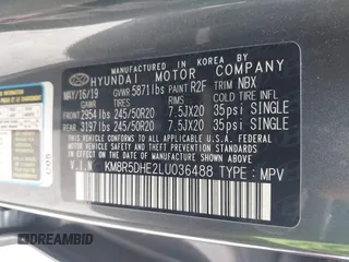 2020 Hyundai Palisade Limited z VIN KM8R5DHE2LU036488, wystawiony jako IAAI lot #42067059 z przebiegiem 54 067 mil mil oraz . Historia ofert i sprzedaży dostępna na DreamBid. Obrazek 9.