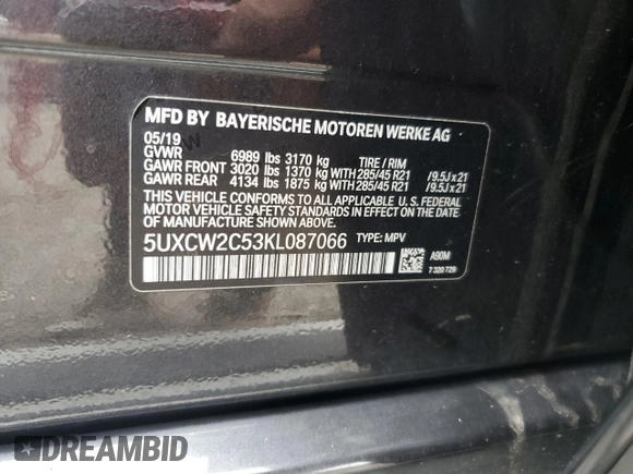 2019 BMW X7 xDrive40i with VIN 5UXCW2C53KL087066, listed as a Copart auction lot 51648255 with 103,436 mi miles and Clean Title. Bid and sale history available at carsss.com. Image 13.