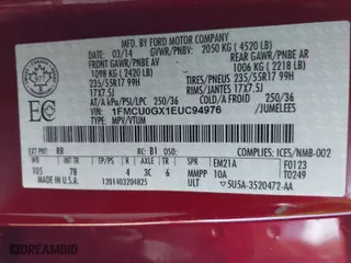 2014 Ford Escape SE with VIN 1FMCU0GX1EUC94976, listed as a IAAI auction lot 41890726 with 119,097 mi miles. Bid and sale history available at carsss.com. Image 9.