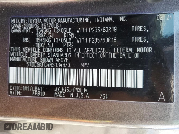 2024 Toyota Sienna Platinum z VIN 5TDESKFC4RS134873, wystawiony jako Copart lot #57152205 z przebiegiem 29 066 mil mil oraz Szkody całkowita. Historia ofert i sprzedaży dostępna na DreamBid. Obrazek 13.