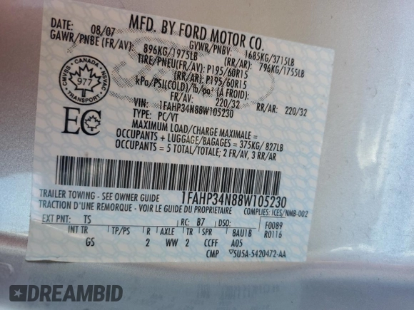 2008 Ford Focus S with VIN 1FAHP34N88W105230, listed as a Copart auction lot 54194945 with 59,042 mi miles and Salvage Title. Bid and sale history available at carsss.com. Image 12.