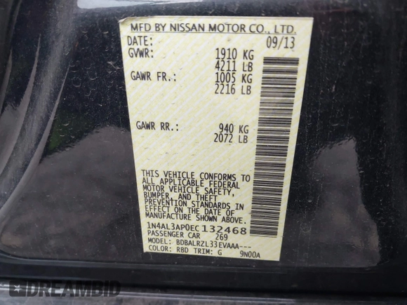 2014 Nissan Altima SV with VIN 1N4AL3AP0EC132468, listed as a IAAI auction lot 42063087 with 169,708 mi miles and . Bid and sale history available at DreamBid. Image 9.