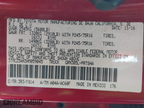 2017 Toyota Tacoma SR5 z VIN 3TMCZ5AN3HM059045, wystawiony jako IAAI lot #42331170 z przebiegiem 269 836 mil mil oraz . Historia ofert i sprzedaży dostępna na DreamBid. Obrazek 9.