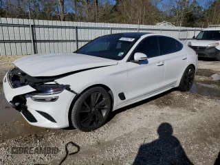 2022 Genesis G70 3.3T with VIN KMTG54TE3NU084590, listed as a Copart auction lot 46709275 with 21,664 mi miles and Salvage Title. Bid and sale history available at carsss.com. Image 1.