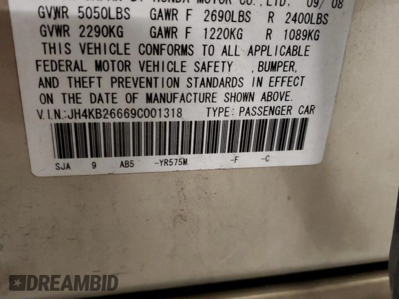 2009 Acura RL Tech Pkg with VIN JH4KB26669C001318, listed as a Copart auction lot 78960464 with 135,333 mi miles and Salvage Title. Bid and sale history available at carsss.com. Image 14.
