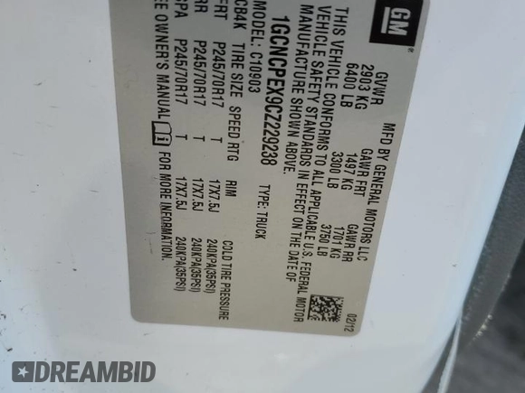2012 Chevrolet Silverado 1500 Work Truck with VIN 1GCNCPEX9CZ229238, listed as a Copart auction lot 54558435 with 104,993 mi miles and Salvage Title. Bid and sale history available at DreamBid. Image 12.