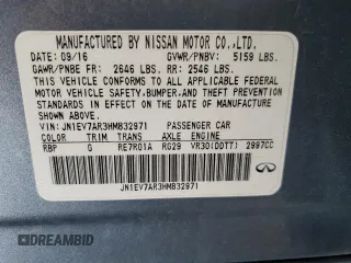 2017 Infiniti Q50 Premium with VIN JN1EV7AR3HM832971, listed as a Copart auction lot 52859155 with 160,070 mi miles and Salvage Title. Bid and sale history available at DreamBid. Image 12.