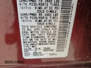 2010 Nissan Murano SL z VIN JN8AZ1MU6AW019958, wystawiony jako Copart lot #51998705 z przebiegiem 182 309 mil mil oraz Szkoda całkowita • Salvage title. Historia ofert i sprzedaży dostępna na DreamBid. Obrazek 13.