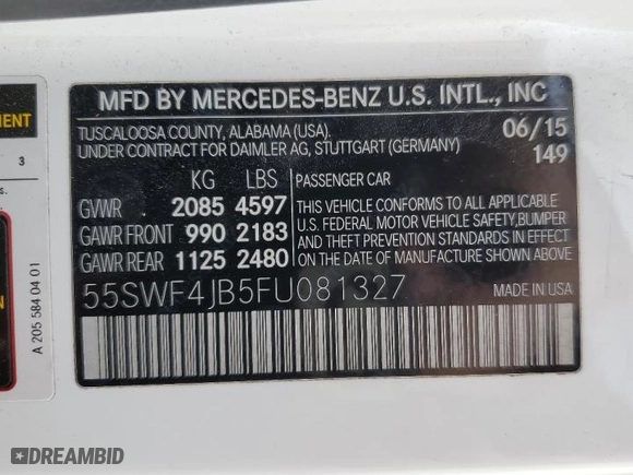 2015 Mercedes-Benz C-Class C 300 with VIN 55SWF4JB5FU081327, listed as a Copart auction lot 46838985 with 151,677 mi miles and Clean Title. Bid and sale history available at carsss.com. Image 12.