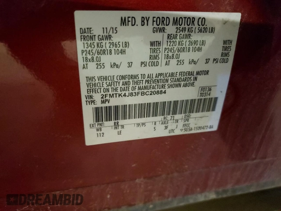 2015 Ford Edge SEL with VIN 2FMTK4J83FBC20884, listed as a Copart auction lot 51409995 with 75,600 mi miles and Salvage Title. Bid and sale history available at carsss.com. Image 13.